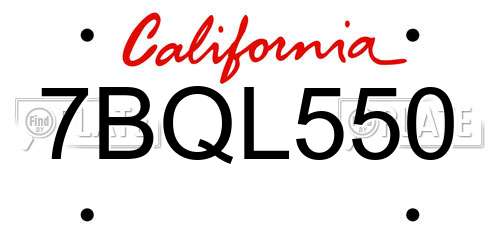 7BQL550 California License Plate