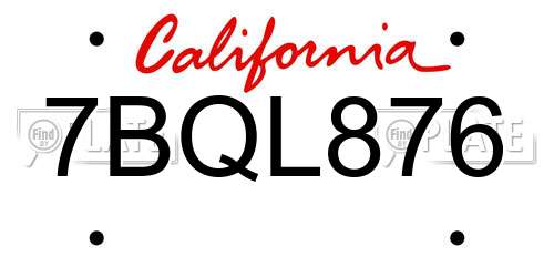 7BQL876 California License Plate