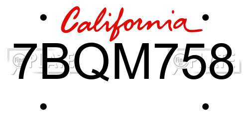 7BQM758 California License Plate