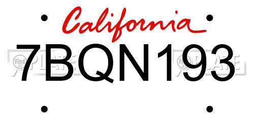 7BQN193 California License Plate