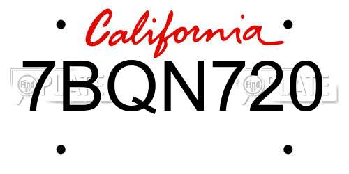 7BQN720 California License Plate