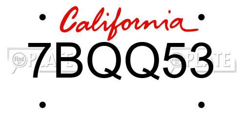 7BQQ53 California License Plate