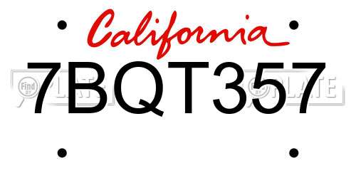 7BQT357 California License Plate