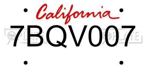 7BQV007 California License Plate