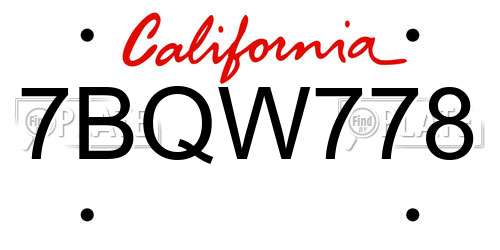 7BQW778 California License Plate