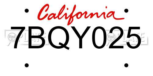 7BQY025 California License Plate