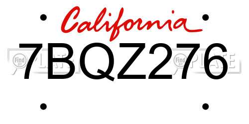7BQZ276 California License Plate
