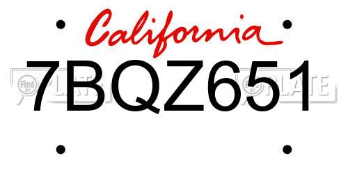 7BQZ651 California License Plate