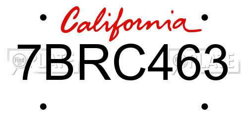 7BRC463 California License Plate