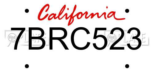 7BRC523 California License Plate