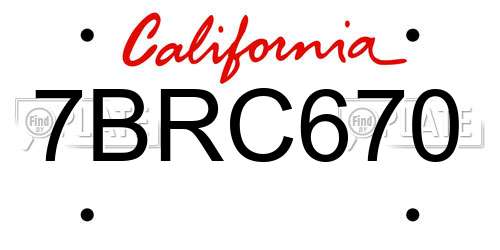 7BRC670 California License Plate