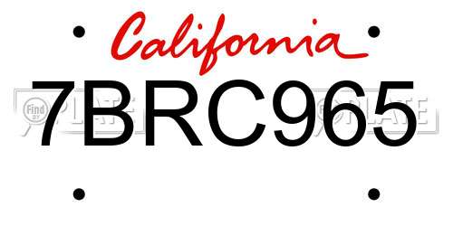 7BRC965 California License Plate