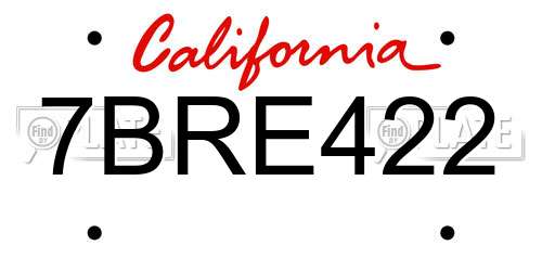 7BRE422 California License Plate