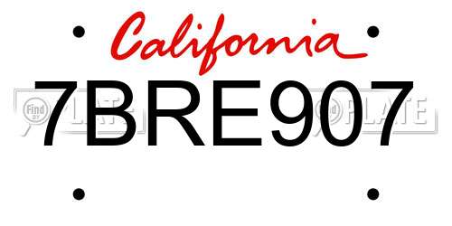 7BRE907 California License Plate