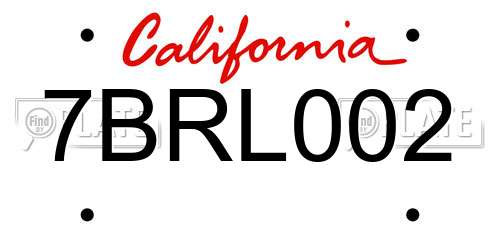 7BRL002 California License Plate
