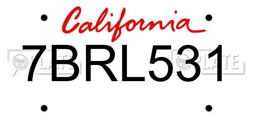 7BRL531 California License Plate