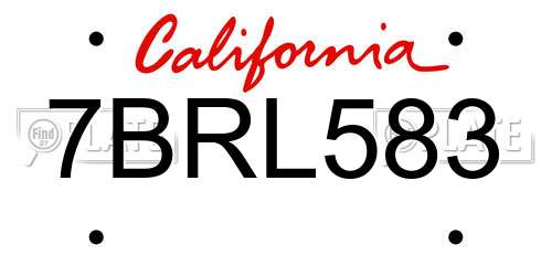 7BRL583 California License Plate