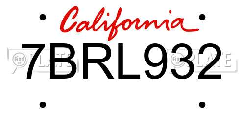 7BRL932 California License Plate