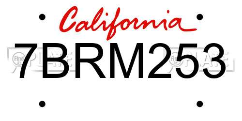 7BRM253 California License Plate