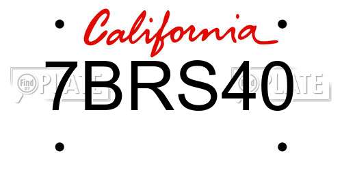 7BRS40 California License Plate
