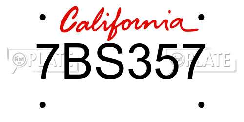 7BS357 California License Plate