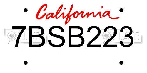 7BSB223 California License Plate