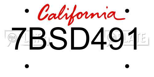 7BSD491 California License Plate