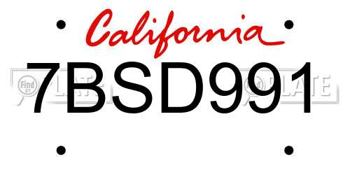7BSD991 California License Plate