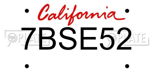 7BSE52 California License Plate