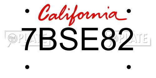 7BSE82 California License Plate