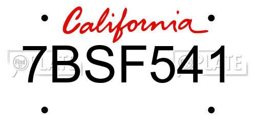 7BSF541 California License Plate