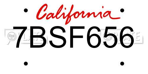 7BSF656 California License Plate