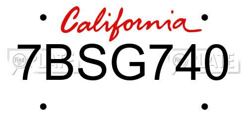 7BSG740 California License Plate