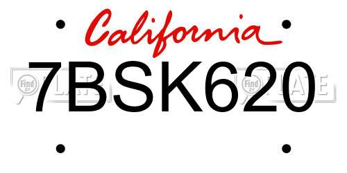 7BSK620 California License Plate