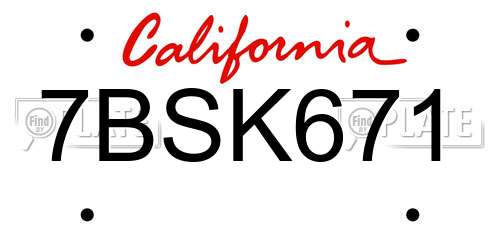 7BSK671 California License Plate