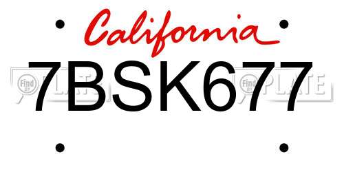 7BSK677 California License Plate