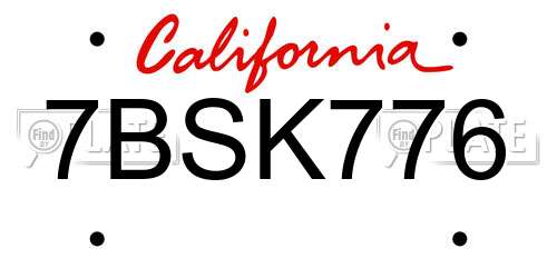 7BSK776 California License Plate