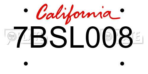 7BSL008 California License Plate