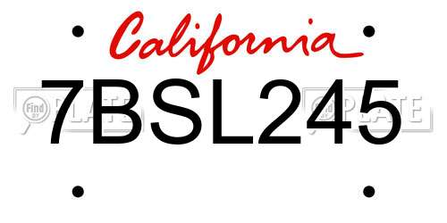 7BSL245 California License Plate
