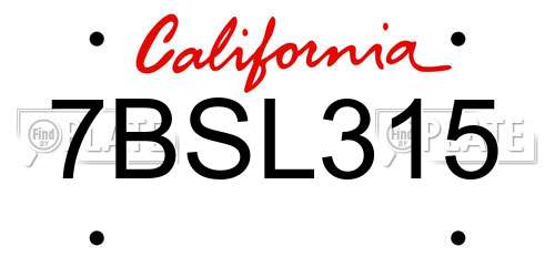 7BSL315 California License Plate