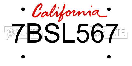 7BSL567 California License Plate