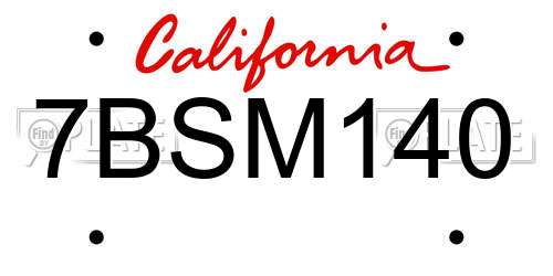 7BSM140 California License Plate