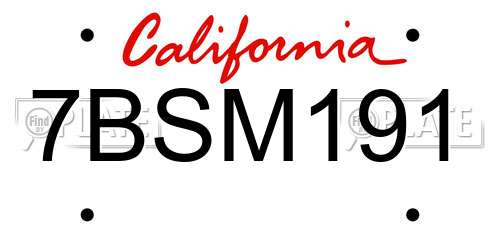 7BSM191 California License Plate