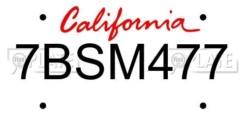 7BSM477 California License Plate