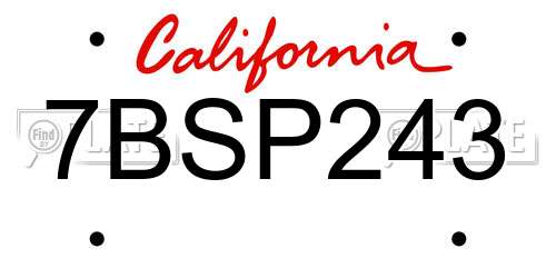 7BSP243 California License Plate