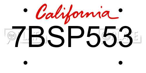 7BSP553 California License Plate