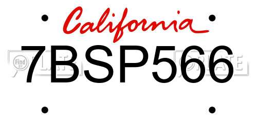 7BSP566 California License Plate