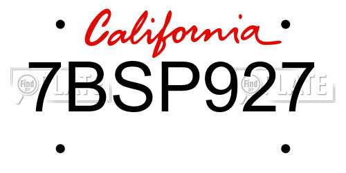 7BSP927 California License Plate