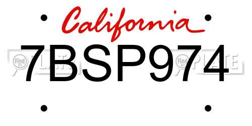7BSP974 California License Plate