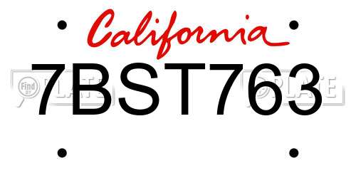 7BST763 California License Plate